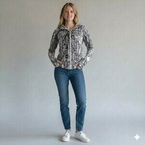 Lululemon Scuba Full Zip Hoodie Scribble Black White Hooded Jacket Women's 4
